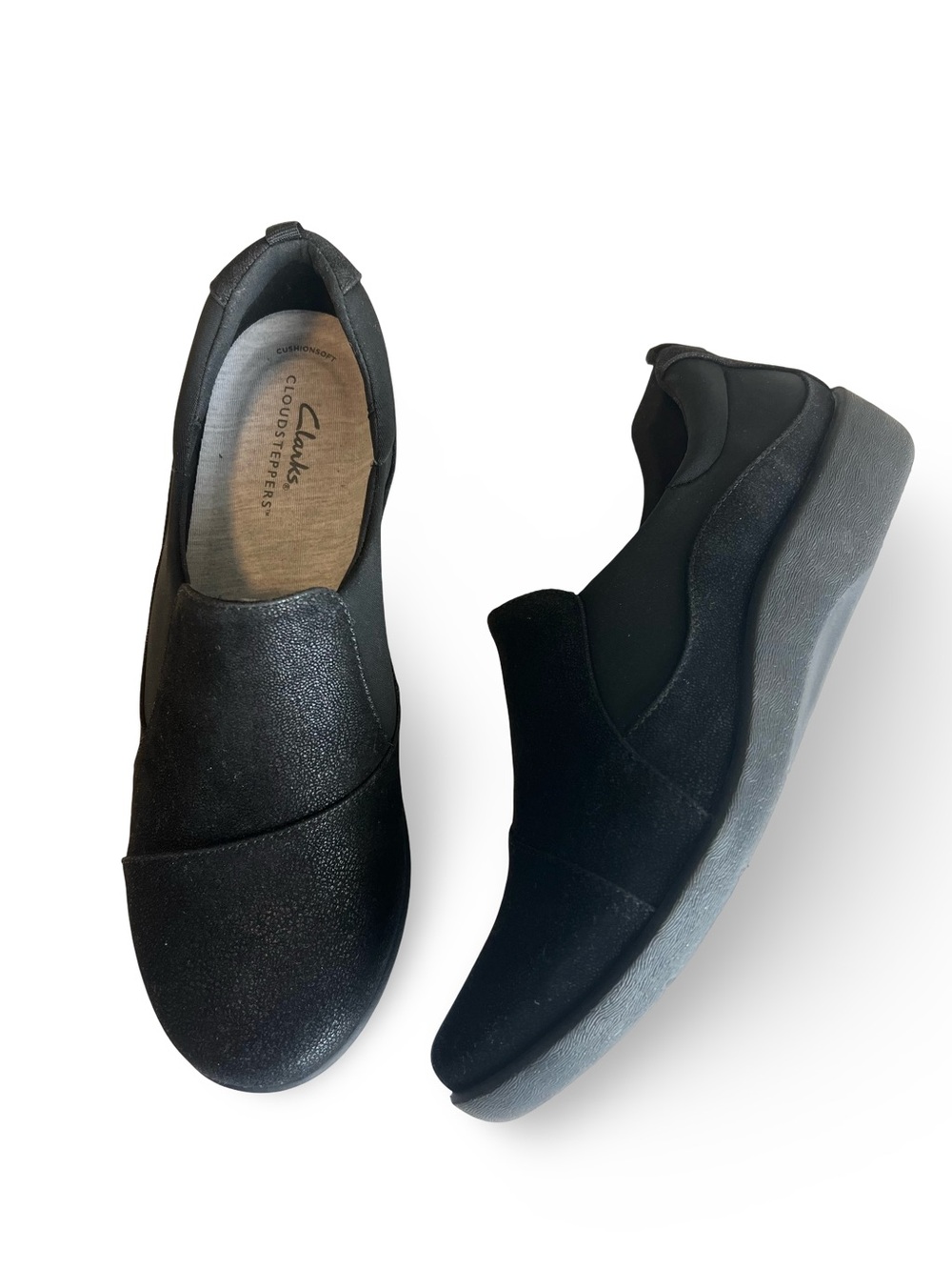 Clarks Cloudsteppers Sillian Paz black flats Size 8.5 W Comfort Arch Support